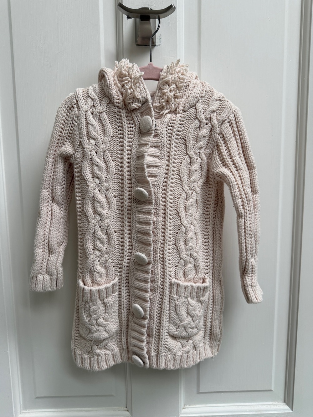 Maggie & Zoe Girls 2T Light Cream Cable Knit Hooded Cardigan Long Heavy Sweater